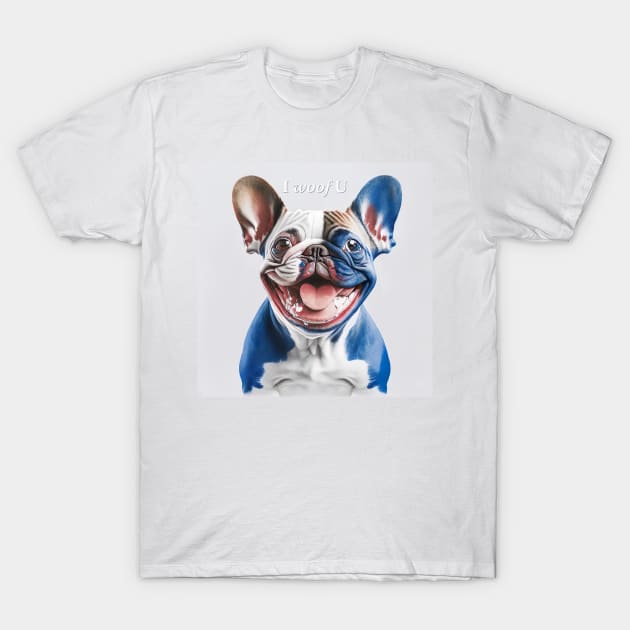 [AI Art] Red, blue and white French Bulldog T-Shirt by Sissely